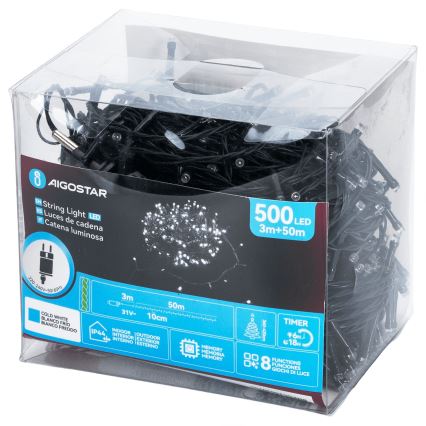 Aigostar - LED-välisvalguskett 500 LED, 8 funktsiooni, 53 m, IP44, külmvalge
