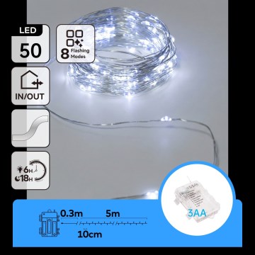 Aigostar - LED välisvalguskett 50xLED/3xAA 5,3 m külmvalge
