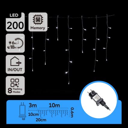 Aigostar - LED välisvalgusrida 200xLED/8 funktsiooniga 13x0,6m IP44 külmvalge