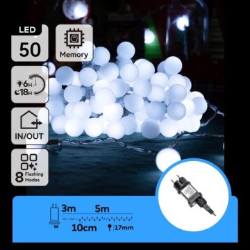 Aigostar - LED välisvalgustuse dekoratiivne valokett, 50×LED, 8 funktsiooni, 5 m, IP44, külmvalge