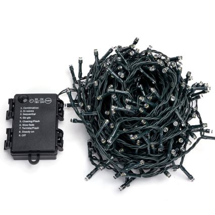 Aigostar-LED Välisvalgustuse valguskett 300 LED/8 funktsiooni 3xAA 15,3 m IP44 soe valge