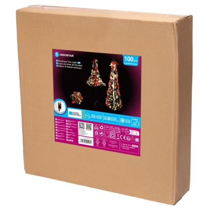 Aigostar - LED välistingimustes jõulupuu 100xLED 1,5m IP44 punane külmvalge