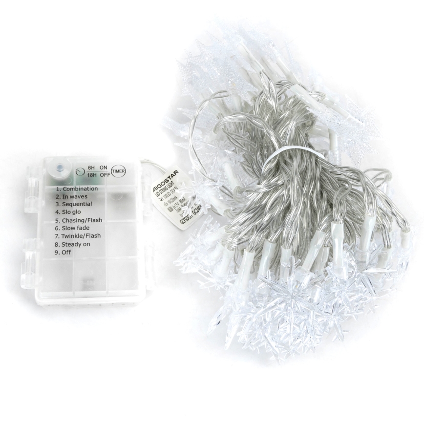 Aigostar - välistingimustele mõeldud LED-valguskett, 100 LEDi, 8 režiimi, 3×AA, 10 m, IP44, soe valge, tähekujulised tuled