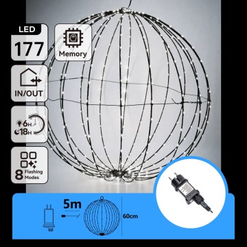 Aigostar - LED välitingimustes jõulukaunistus 177xLED/3,6W/230V 60 cm IP44 pall külmvalge
