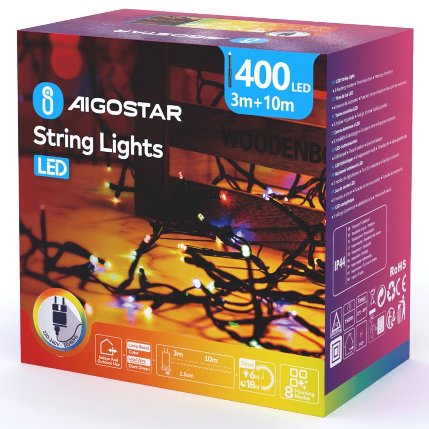 Aigostar - LED välitingimustes jõulukett 400xLED/8 funktsiooni 13m IP44 mitmevärviline