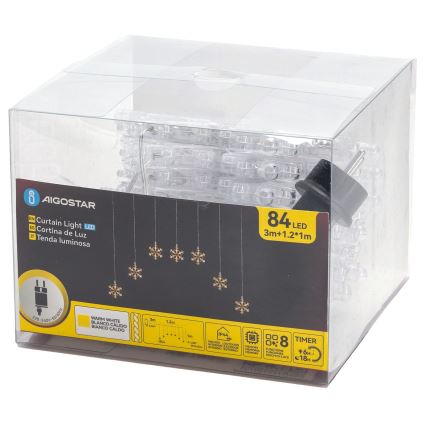 Aigostar - LED väliseks kasutamiseks mõeldud jõulukett 84xLED/8 funktsiooniga 1,2x1m IP44 soe valge lumehelbed