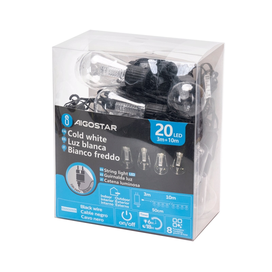 Aigostar - LED välitingimustes kasutatav dekoratiivne valguskett 20xLED/13m IP44 külmvalge