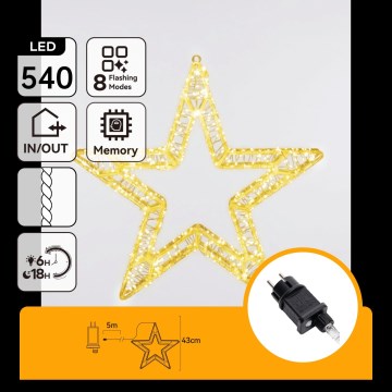 Aigostar - LED välitingimustes kasutatav jõulukaunistus 540xLED/6W/230V IP44 soe valge 45cm täht
