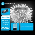 Aigostar - LED välitingimustes kasutatav jõulukett 150xLED/8 režiimi 18m IP44 külmvalge