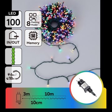 Aigostar - LED-välitingimustesse mõeldud jõulukett, 100 LED, 8 režiimi, 13 m, IP44, mitmevärviline