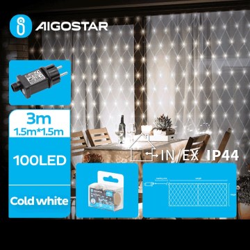 Aigostar - LED Välivalguskett 100xLED/8 funktsiooni 4,5x1,5m IP44 külm valge