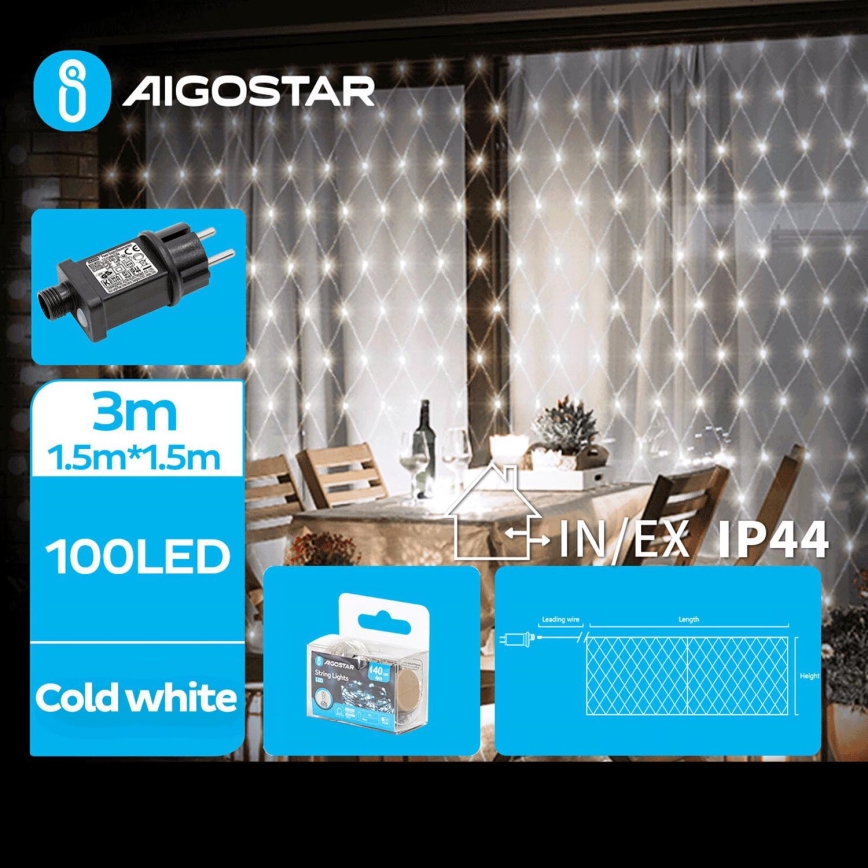Aigostar - LED Välivalguskett 100xLED/8 funktsiooni 4,5x1,5m IP44 külm valge
