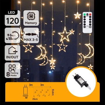 Aigostar - LED välivalguskett 120×LED / 6 W / 230 V / 8 režiimi, 3×0,6 m, IP44, soe valge + kaugjuhtimispult