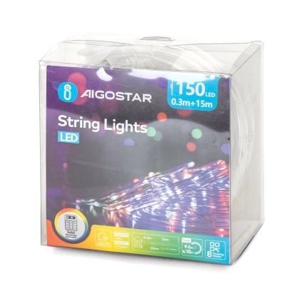 Aigostar - LED välistingimustes jõulukett 150xLED/8 funktsiooni 3xAA 15,3m IP44 mitmevärviline