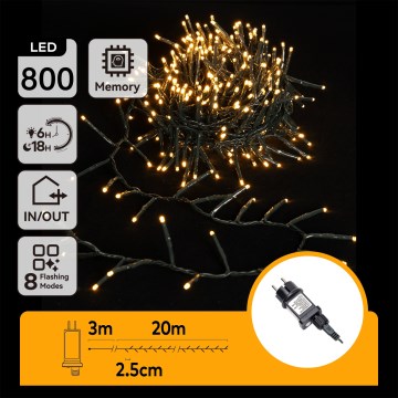 Aigostar - LED väljas kasutamiseks mõeldud jõulukett 800xLED/8 funktsiooni 23m IP44 soe valge
