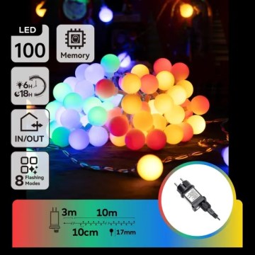 Aigostar - LED väljas kasutatav dekoratiivne valguskett 100×LED/8 funktsiooni 10 m IP44 mitmevärviline