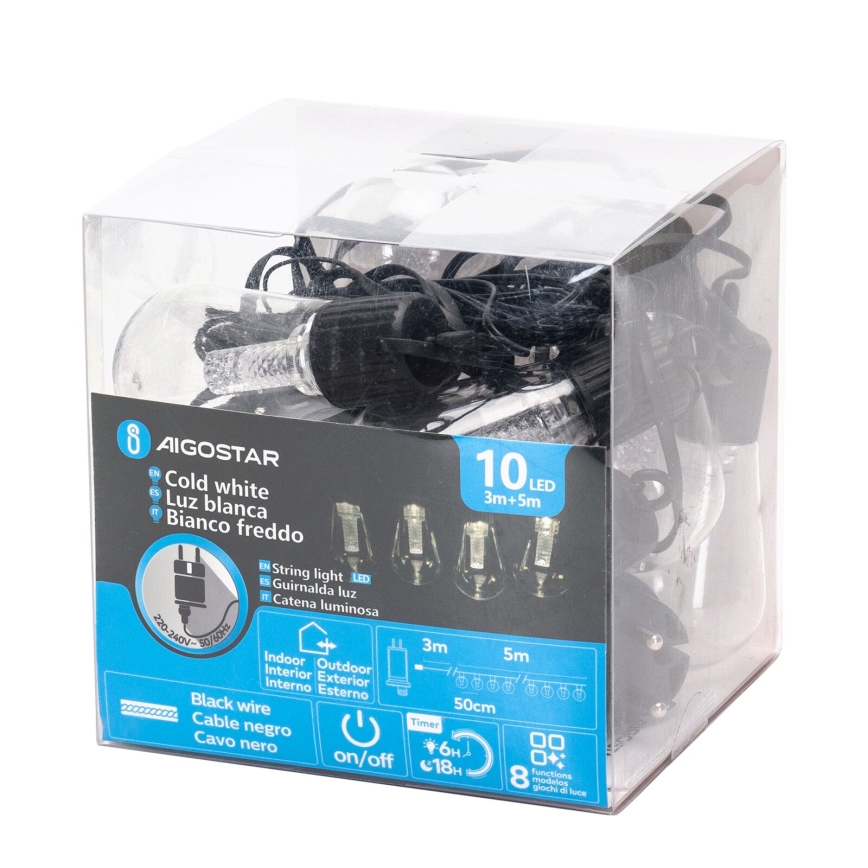 Aigostar - LED väljas kasutatav dekoratiivne valguskett 10xLED/8m IP44 külm valge