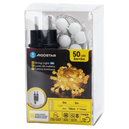 Aigostar - LED välistingimustele mõeldud dekoratiivne valguskett 50xLED/8 režiimi 5 m IP44 soe valge