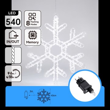 Aigostar - LED väljas kasutatav jõulukaunistus 540xLED/6W/230V IP44 külmvalge 45cm lumehelves