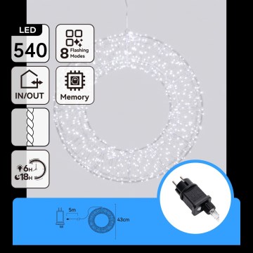 Aigostar - LED väljas kasutatav jõulukaunistus 540xLED/6W/230V IP44 külmvalge 45cm ring