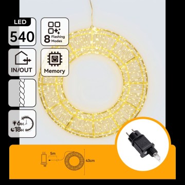 Aigostar - LED väljas kasutatav jõulukaunistus 540xLED/6W/230V IP44 soe valge 45 cm rõngas