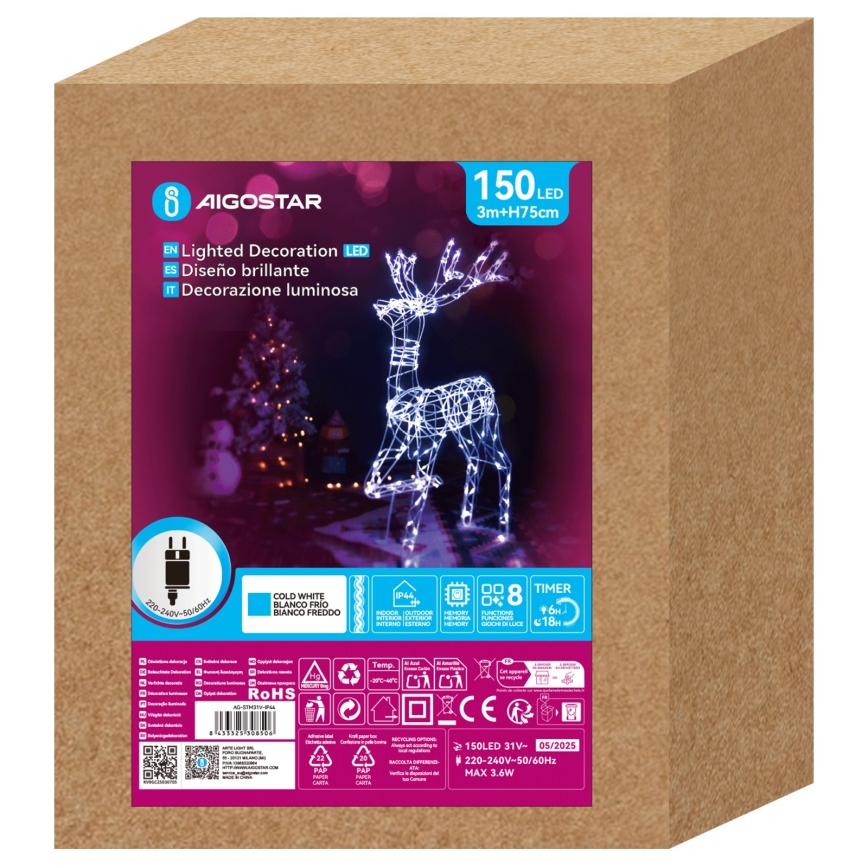 Aigostar - LED välistingimustes jõulukaunistus LED/3,6W/31/230V 6500K 75 cm IP44 põhjapõder