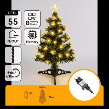 Aigostar - LED väljas kasutatav jõulupuu 55xLED/8 funktsiooni 0,6 m IP44 soe valge