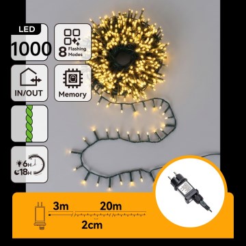 Aigostar - LED väljas kasutatav jõulurida 1000×LED/8 funktsiooni 23 m IP44 soe valge