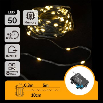 Aigostar - LED väljas kasutatav jõulurida 50xLED/8 funktsiooni 3xAA 5,3 m IP44 soe valge