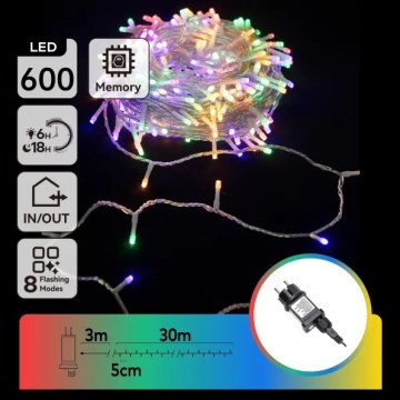 Aigostar - LED väljas kasutatav jõulurida 600 LED/8 režiimi 30 m IP44 mitmevärviline