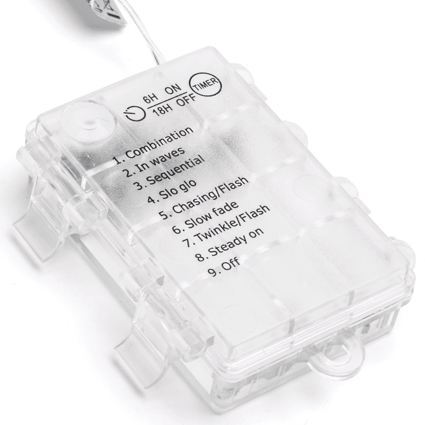 Aigostar - LED väljas kasutatav jõuluvalgusnöör 200xLED/8 funktsiooni 3xAA 5x2m IP44 soe valge