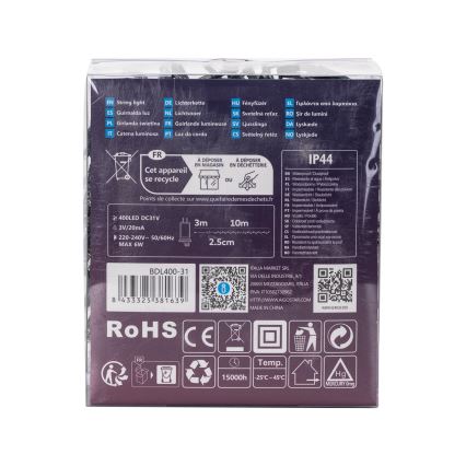 Aigostar - LED väljas kasutatavad jõulutuled 400xLED/8 funktsiooniga 13m IP44 külmvalge