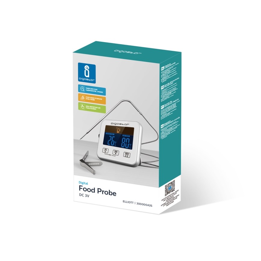 Aigostar - Lihatermomeeter LCD ekraaniga 0-250 °C 2xAAA