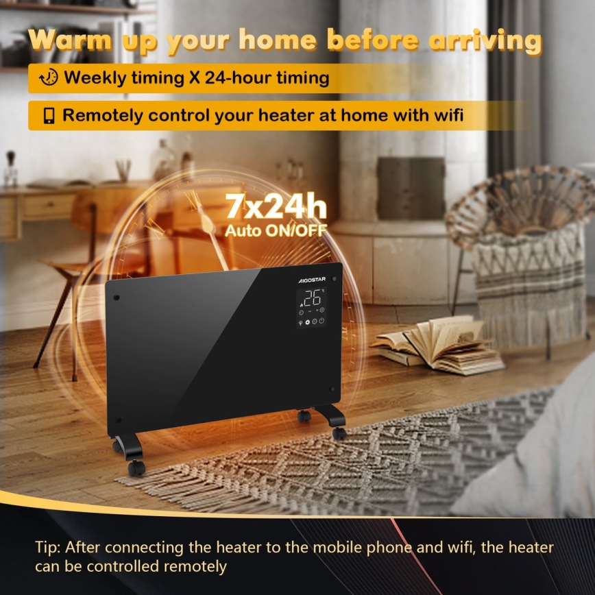 Aigostar - Nutikas elektriline otsekuumutaja/konvektor LCD-ekraaniga ECO/1000/2000W Wi-Fi