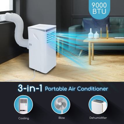 Aigostar - Nutikas mobiilne õhukonditsioneer 3-ühes 1003W/230V 9000 BTU Wi-Fi valge + kaugjuhtimispult