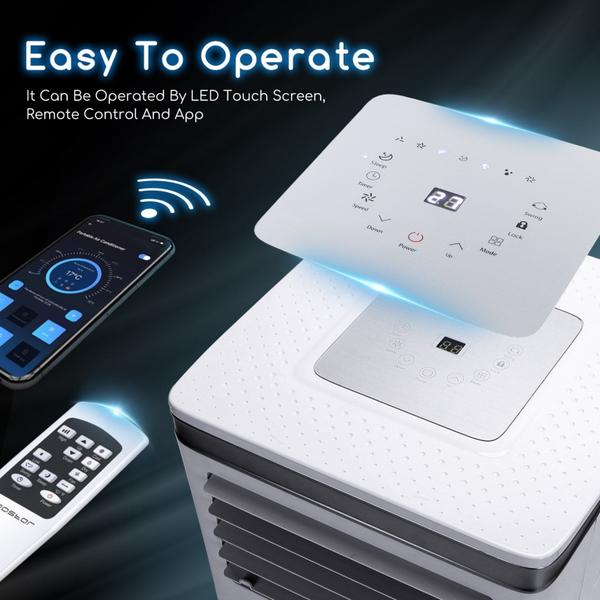 Aigostar - Nutikas mobiilne õhukonditsioneer 3-ühes 1003W/230V 9000 BTU Wi-Fi valge + kaugjuhtimispult