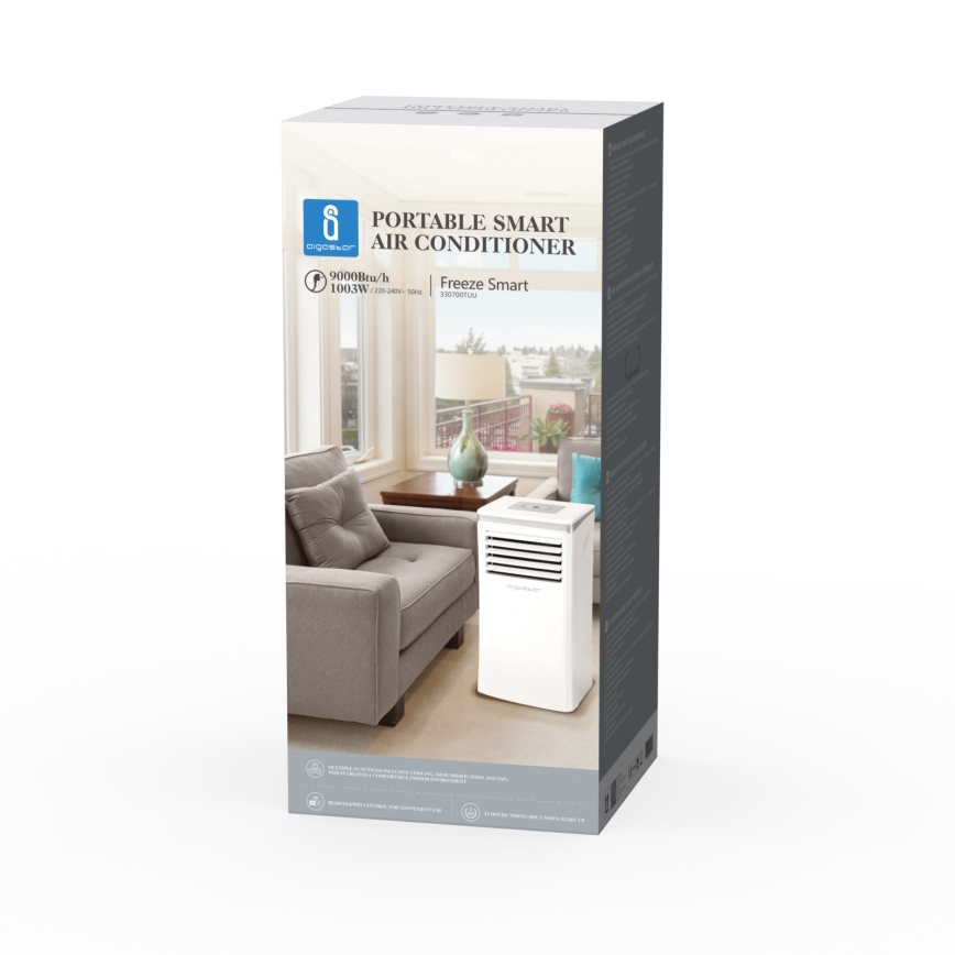 Aigostar - Nutikas mobiilne õhukonditsioneer 3-ühes 1003W/230V 9000 BTU Wi-Fi valge + kaugjuhtimispult