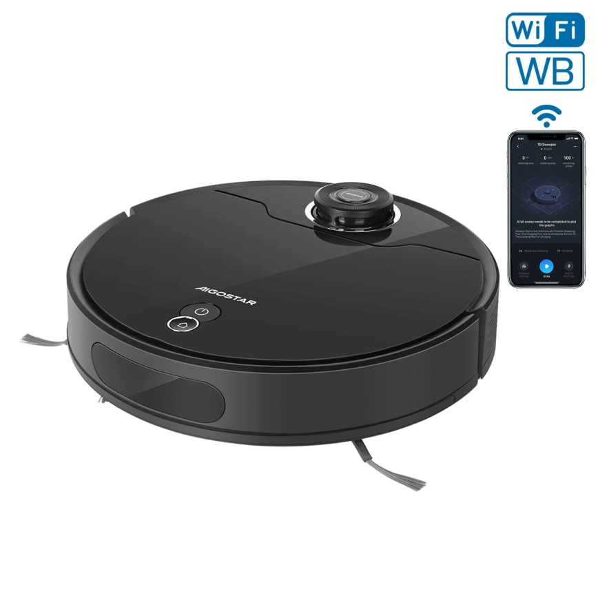 Aigostar - Nutikas robottolmuimeja 2in1 12W/230V 3300mAh Wi-Fi must