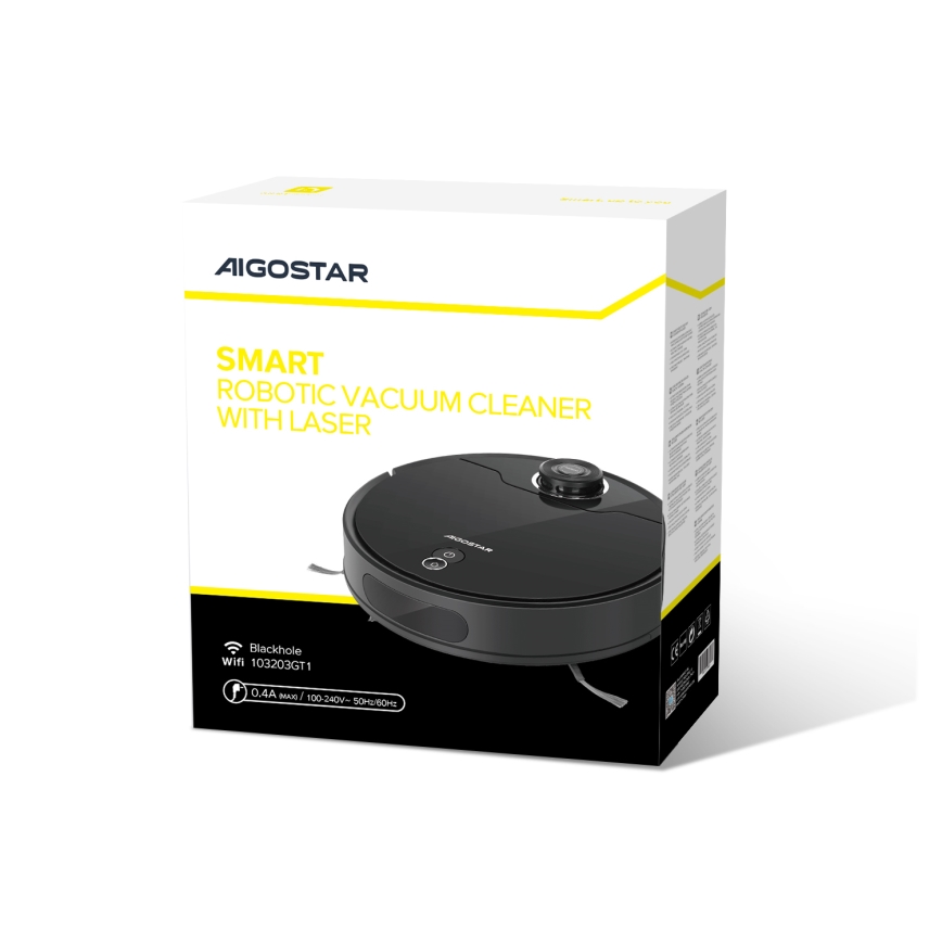 Aigostar - Nutikas robottolmuimeja 2in1 12W/230V 3300mAh Wi-Fi must