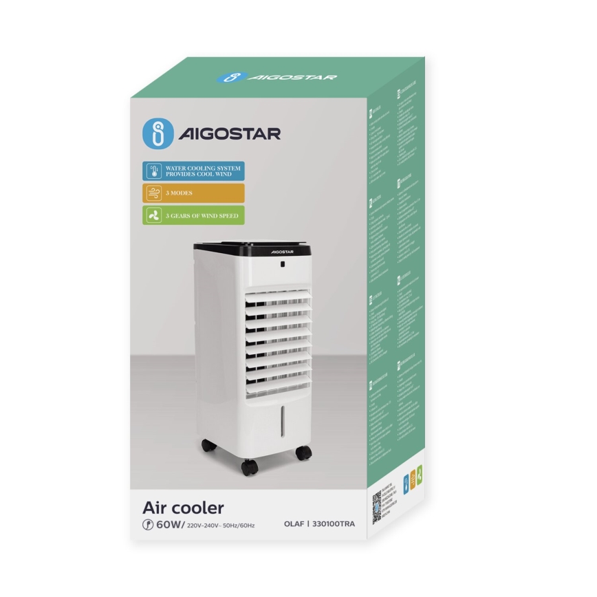 Aigostar - Õhkjahuti 60W/230V valge/must + kaugjuhtimispult