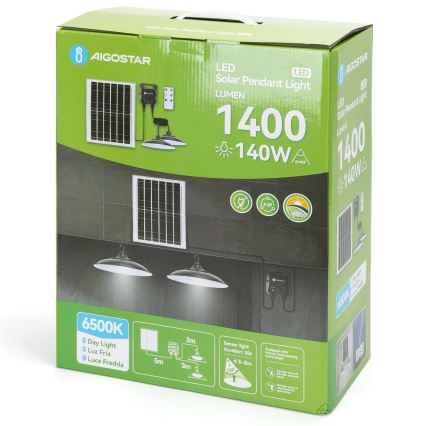 Aigostar - LED-päikeselamp anduriga 2xLED/70W/12V 12000 mAh 6500K IP65 läbimõõt 23,5 cm + kaugjuhtimispult