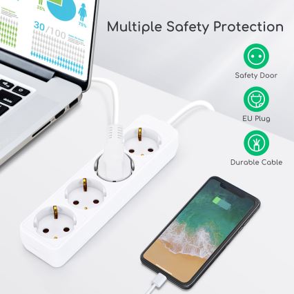 Aigostar - Pikendusjuhe 4Z Tüüp F 1,5m valge SCHUKO