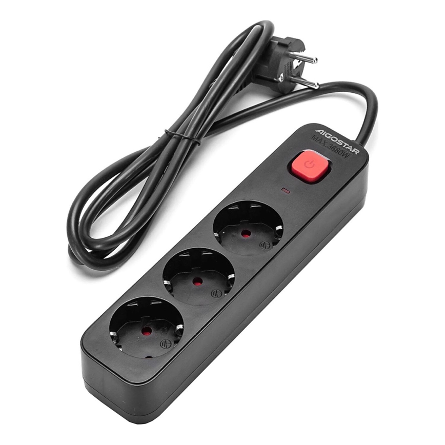 Aigostar - Pikendusjuhe lülitiga 3Z Tüüp F 1,5m must
