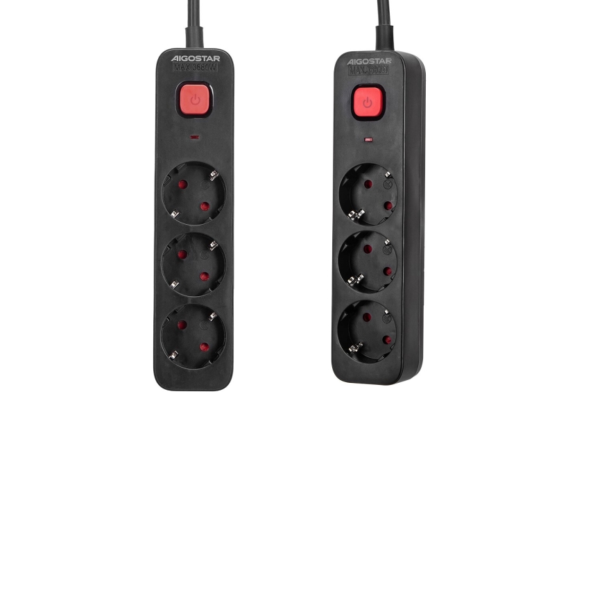 Aigostar - Pikendusjuhe lülitiga 3Z Tüüp F 1,5m must
