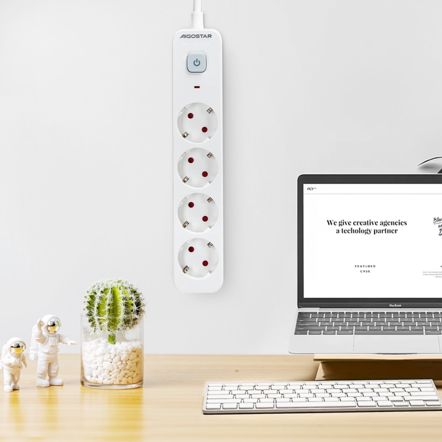Aigostar - Pikendusjuhe lülitiga 4Z Tüüp F 1,5m valge