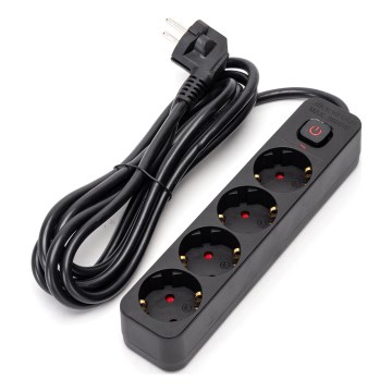 Aigostar - Pikendusjuhe lülitiga 4Z Tüüp F 3m SCHUKO must