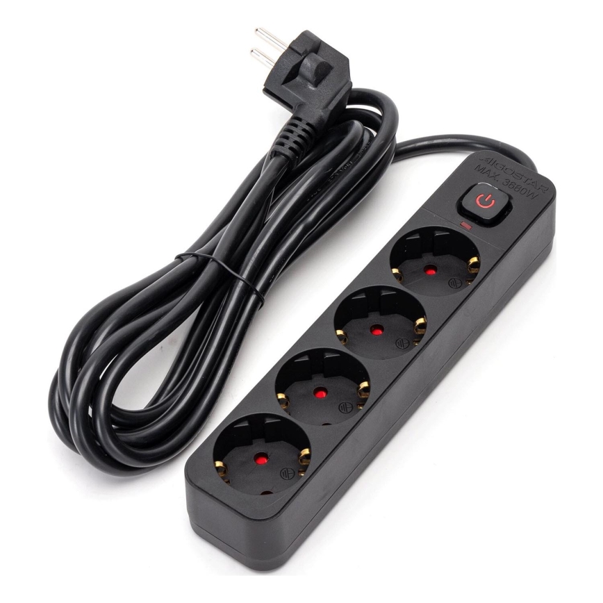 Aigostar - Pikendusjuhe lülitiga 4Z Tüüp F 3m SCHUKO must