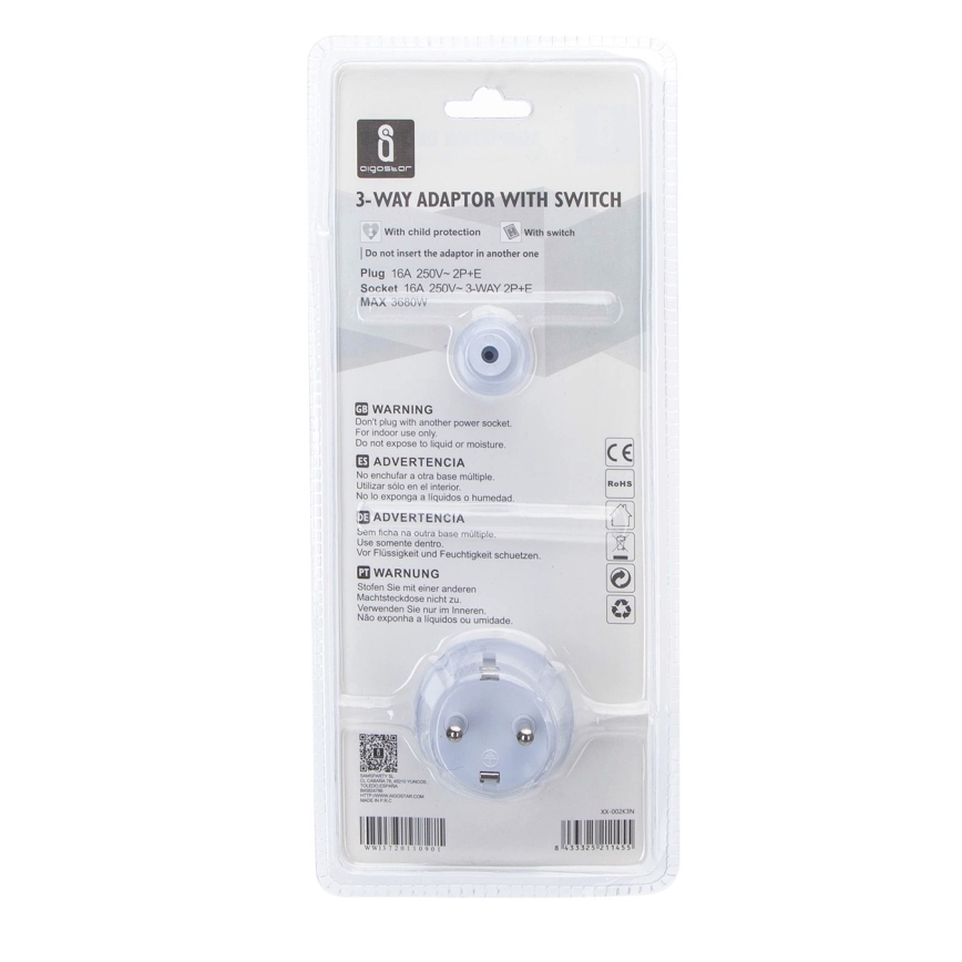 Aigostar - Pistikupesa jaotud lülitiga 3x16A/230V SCHUKO