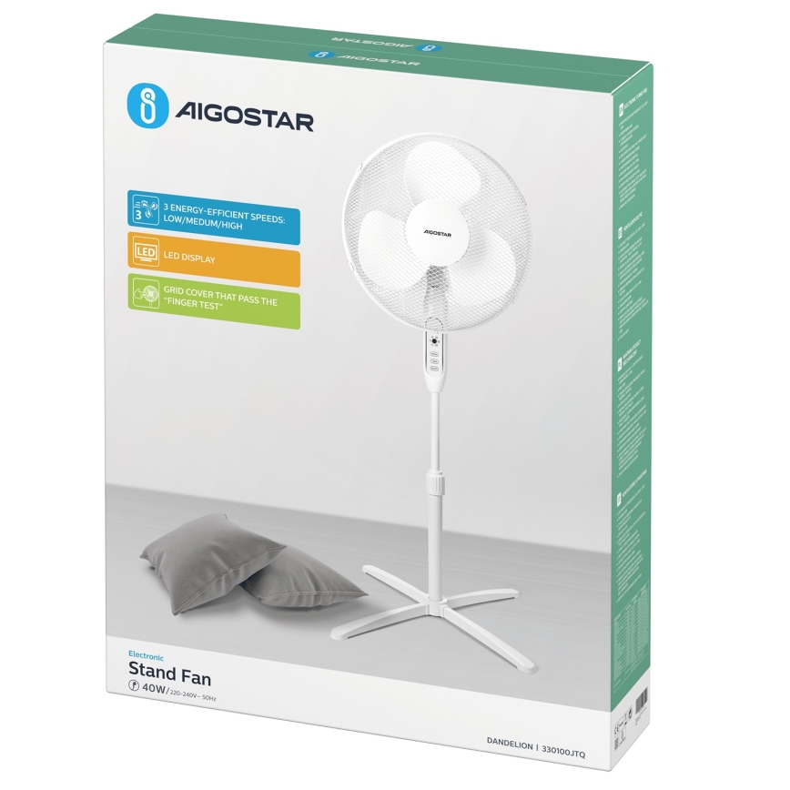 Aigostar - Põrandaventilaator 40W/230V 120 cm valge