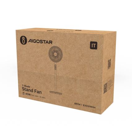 Aigostar - Põrandaventilaator 45W/230V 110 cm valge